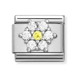 Composable Classic Dekoratif Link - Semboller - Beyaz ve Sarı Çiçek -  925 Gümüş Zirkon