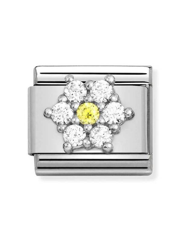 Composable Classic Dekoratif Link - Semboller - Beyaz ve Sarı Çiçek -  925 Gümüş Zirkon